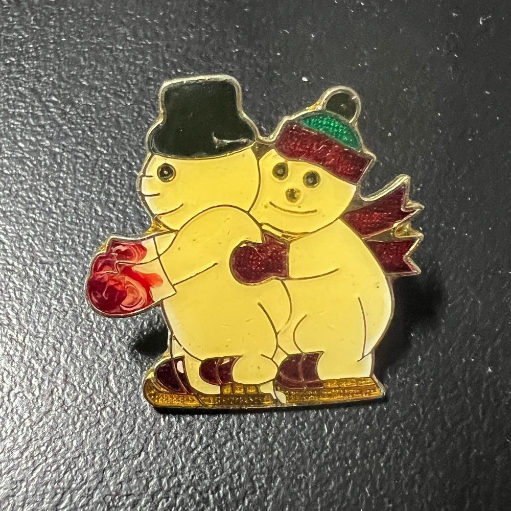 Vintage Holiday Skiing Snowman Pin Winter Christmas Enamel‎ Tie Tack
